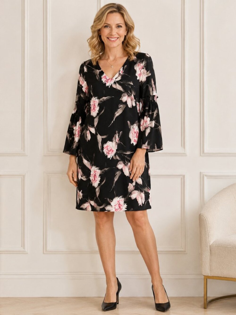 White House Black Market Floral Bell Sleeve Dress — NWT — Size 10P